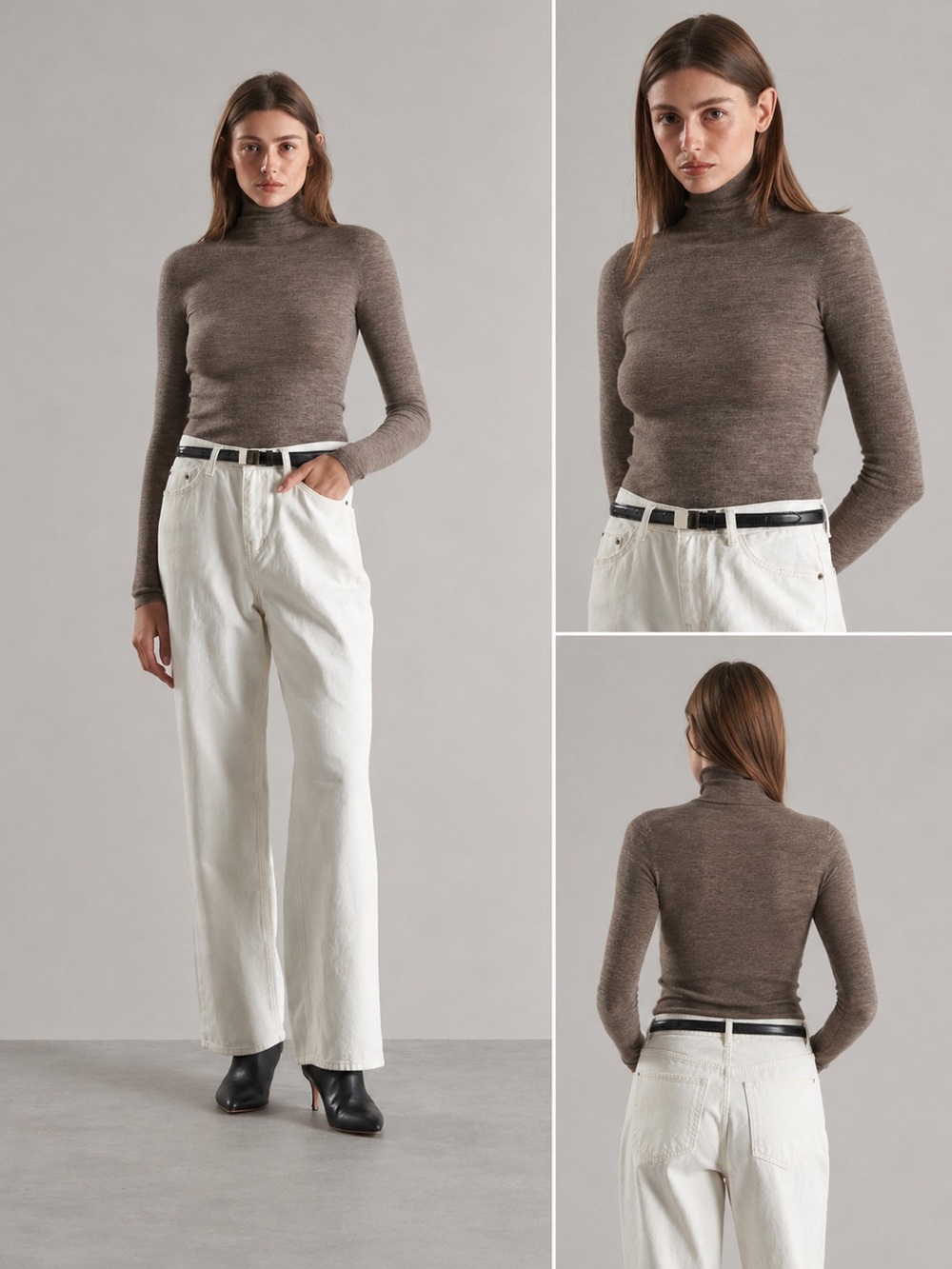Marcéla London 100% Extra Fine Merino Wool Turtleneck Sweater S Taupe